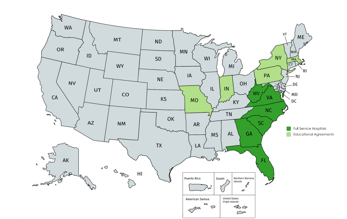 US Map pf States in the DICON network